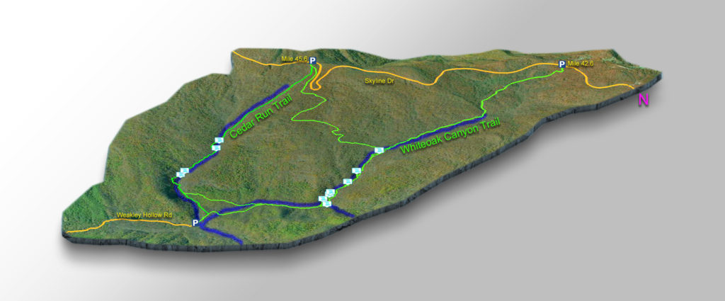 3D Trail Map - All Trails - Cedar Run - Whiteoak Canyon
