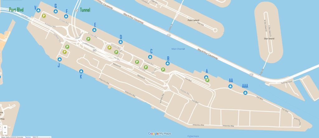 PortMiami Cruise Terminals and Parking Map