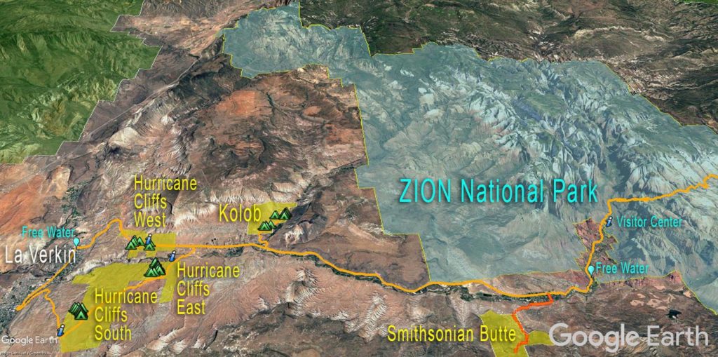 Zion National Par - Free Camping Map