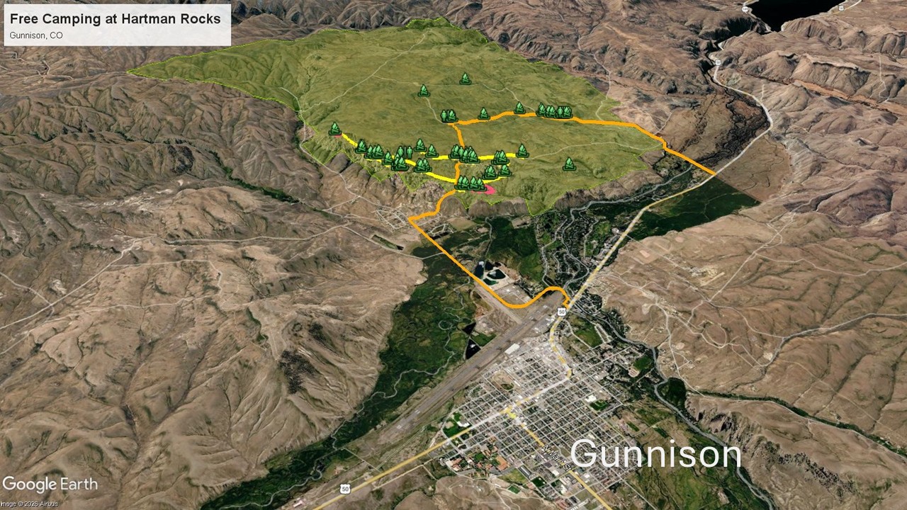 Free Camping at Hartman Rocks, Gunnison, CO